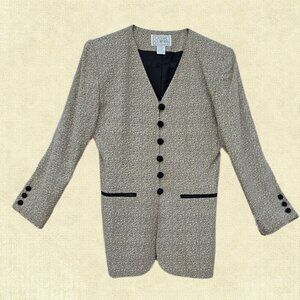 Casual Corner Blazer Suit Jacket Tan/Beige w/Black Pattern - 8P